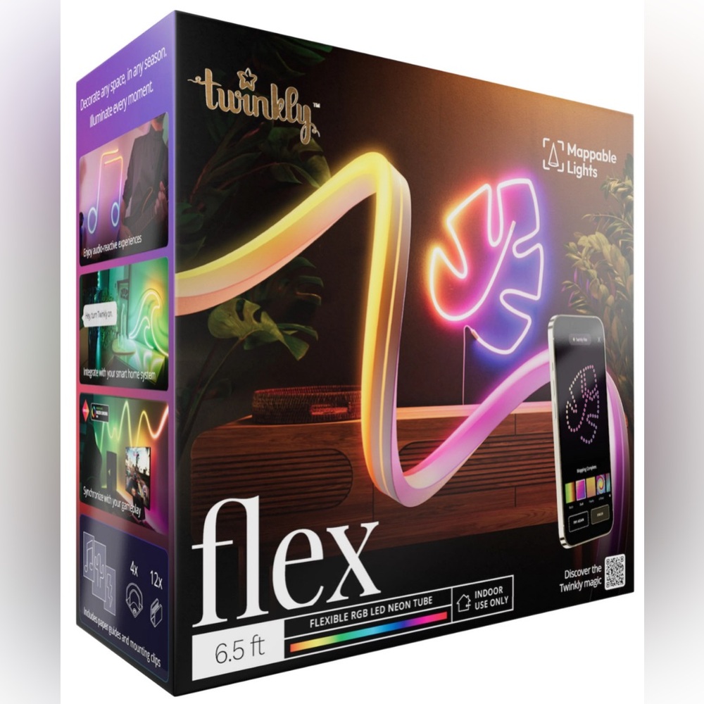 Twinkly Flex RGB LED Neon Tube Smart Lights Mappable, Bluetooth, Shapeable 6.5ft